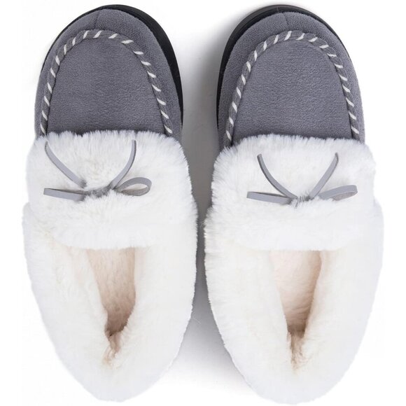 Shoes - Women's Gray Faux Fur Trapper Style Upper Wrap Memory Slipper Boot Shoes